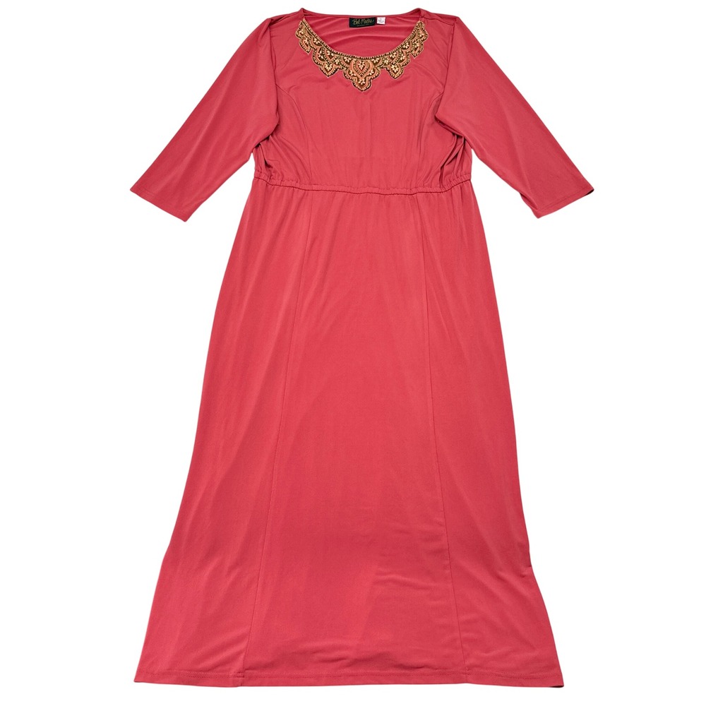 Bob Mackie Dress Size Large Pink Wearable Art to Wear Beaded Long Stretch Casual